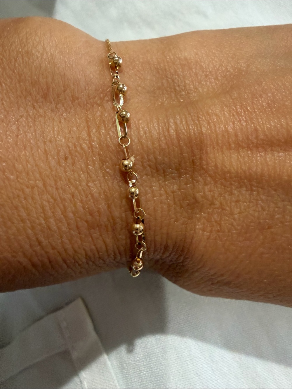 18K Solid Gold Italian Bead Link Bracelet | Adjustable | Certified